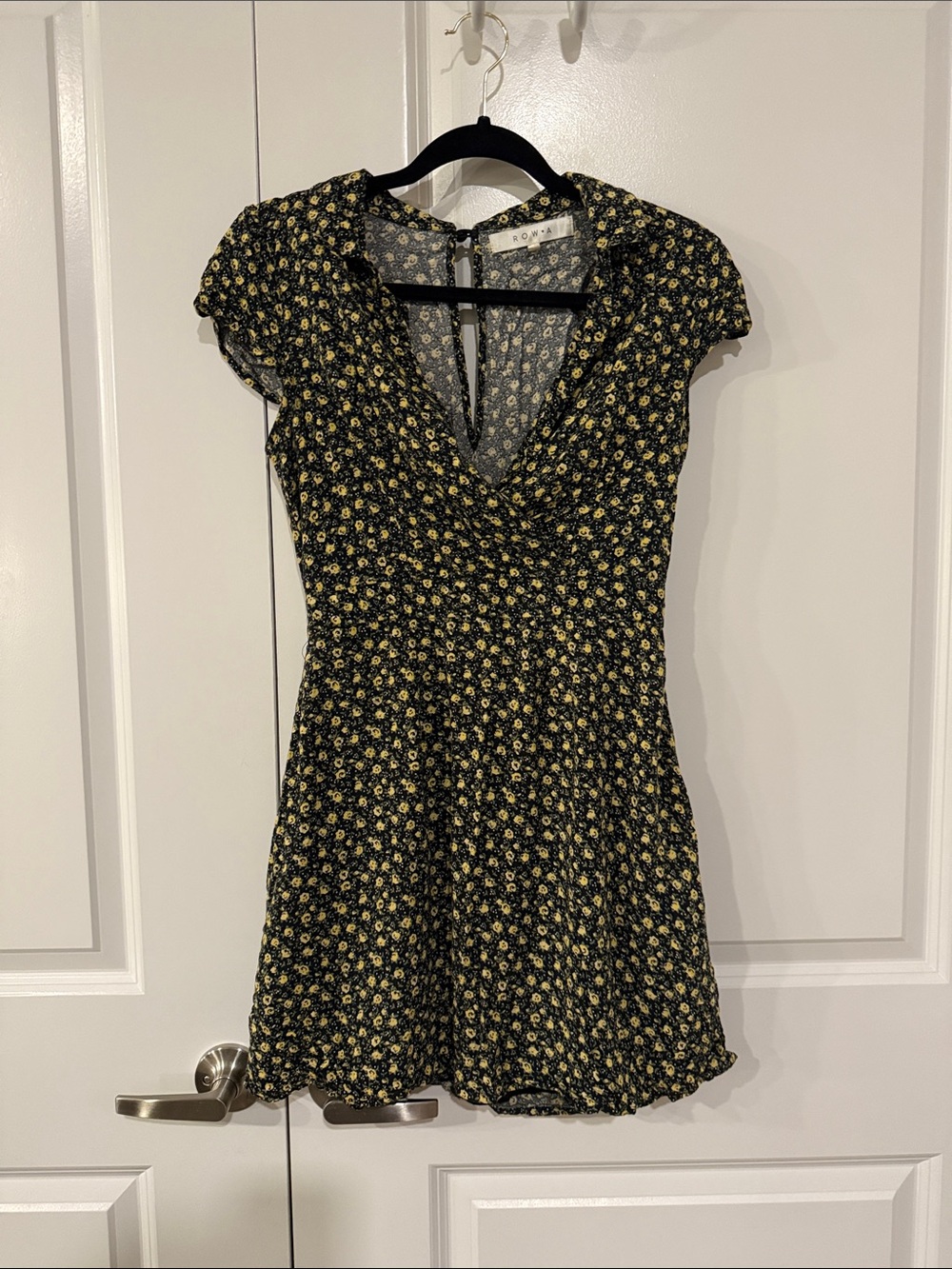 Romantic Black Mini Dress with Yellow Floral Print